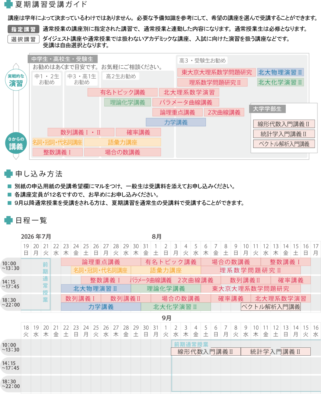 夏期講習講座案内